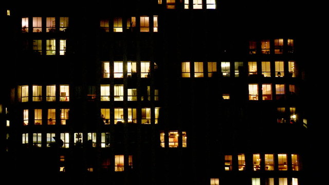 Close up of Buildings in Downtown Los Angeles at Night