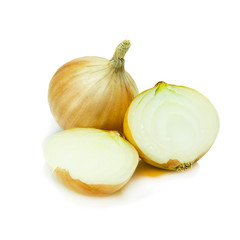 Gold onions isolated on white background.