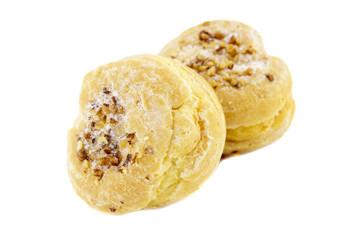 Choux cream bakery of France isolated on white background.