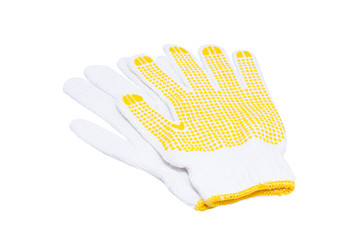 Pair of white garden gloves with yellow dot, clean and unused, o