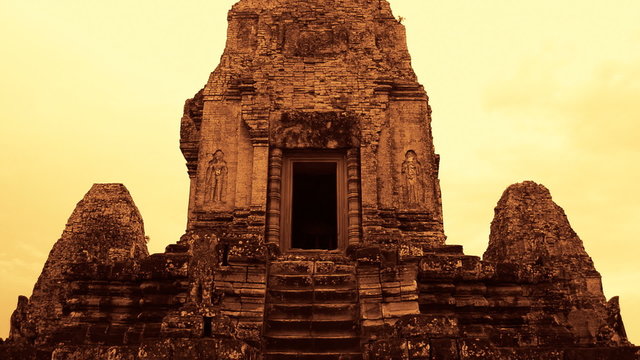 Zoom Out of Ancient Temple Doorway  - Angkor Wat Temple Complex, Cambodia