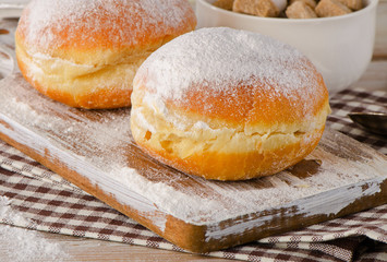 Sweet Donuts with powdered sugar.
