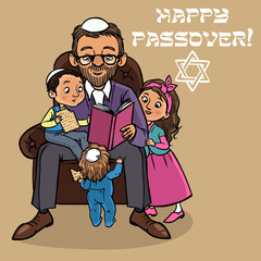 Funny Happy Jewish Passover greeting card. Vector illustration