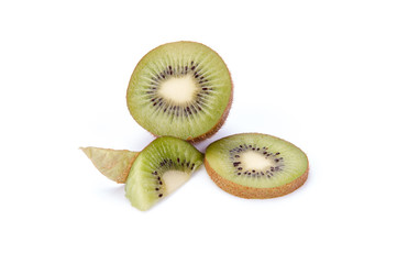 Kiwi fruit sliced segments isolated on white background cutout