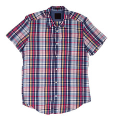 Man's blue red cotton plaid shirt