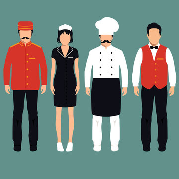 vector icon hotel service profession, cartoon worker uniform,