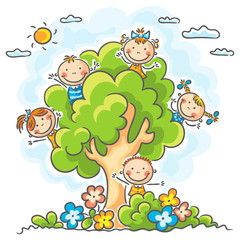 Kids playing in the tree