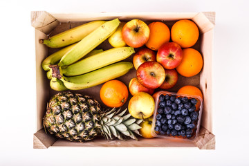 Wood Crate filled with Organic ripe fruit