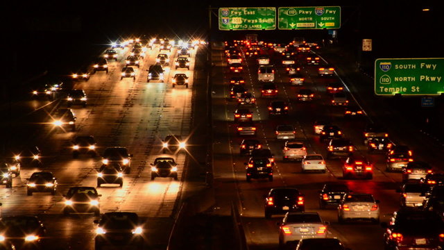 Busy Los Angeles Freeway Traffic at Night