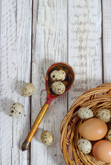 Chicken eggs and quail