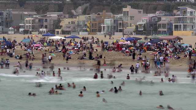 Time Lapse of Crowded Beach in Santa Monica California