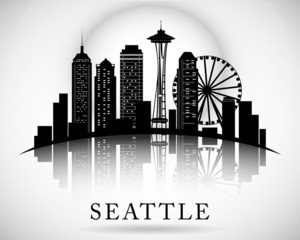 Seattle city skyline. Vector city silhouette - obrazy, fototapety, plakaty