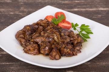 Chicken livers in a creamy sauce with onion