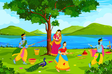Obraz na płótnie Canvas Radha Krishna playing Holi