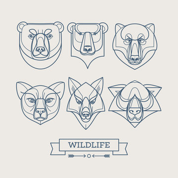 Animals linear art icons. Vector illustration