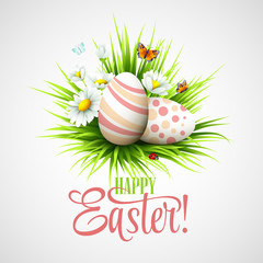 Easter card with eggs and flowers. Vector illustration