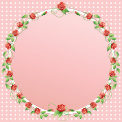 Round frame, entwined with roses in vintage style.