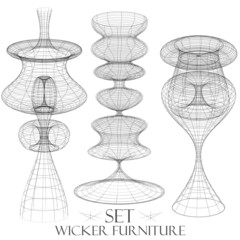 Set of wicker furniture chandelier drawings of objects vintage