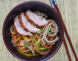 buckwheat noodles with vegetables and duck