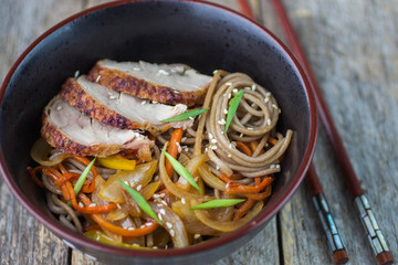 buckwheat noodles with vegetables and duck