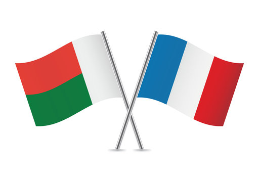 French and Madagascar flags. Vector illustration.