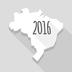 Long shadow Brazil map with the  number 2016