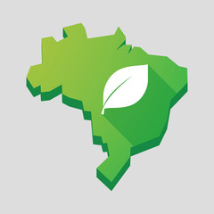 Green Brazil map with a leaf