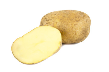 Potatoe and a slice isolated on a white background