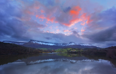 Lake reflection with Sierra Salvada mountains
