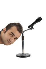 people staring at us next to the microphone