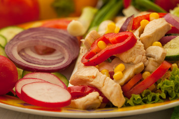 Chinese meal with chicken and vegetables