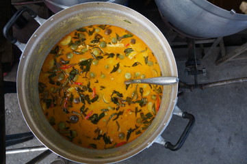 thai food street vendor curry basil herbs concept