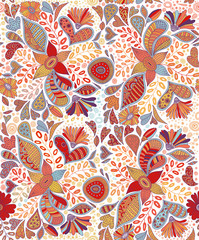 Seamless pattern with flowers in white background