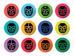 Lucha Libre, luchador pixelated Mexican wrestling masks
