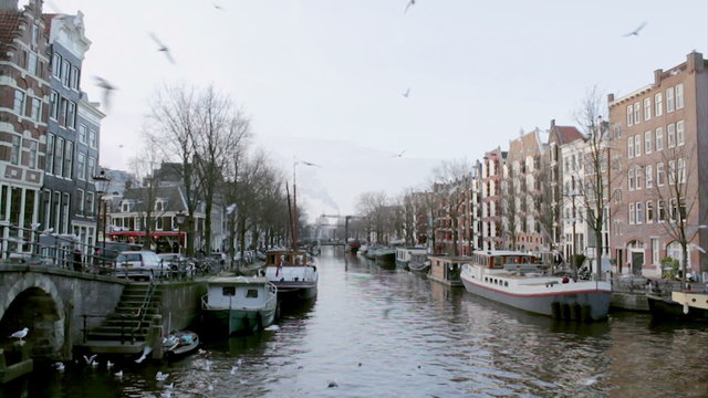 View of city heritage Brouwersgracht canal. Amsterdam