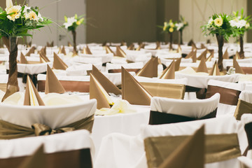 wedding or event place with decorated tables