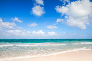 Fototapeta na wymiar Empty beach coastal landscape. Atlantic ocean, Punta Cana