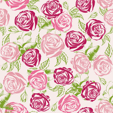 Seamless abstract pink background with roses