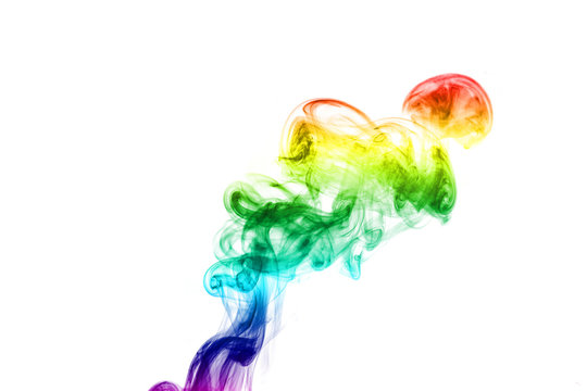 Rainbow colored smoke isolate on white background