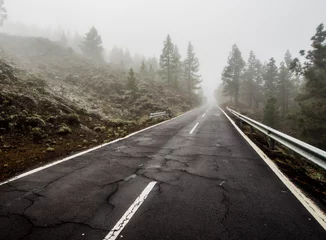 Fotobehang Foggy road to volcano Teide, Tenerife. Canary Islands © Alex Tihonov