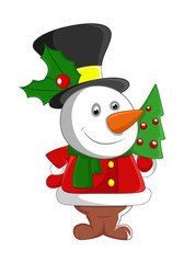 Cute Snowman Santa with Christmas Tree