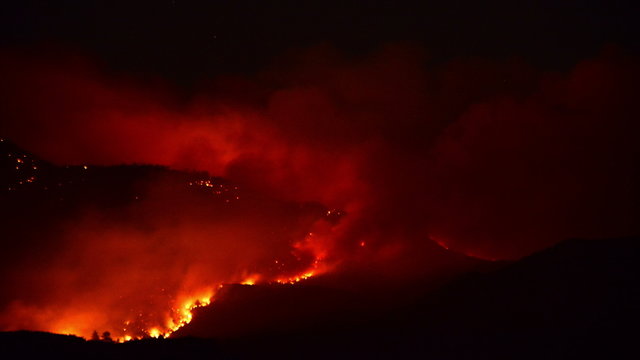 Time Lapse of Large Forest Fire at Night