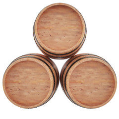 Set Wine, beer, whiskey, rum, barrel top view