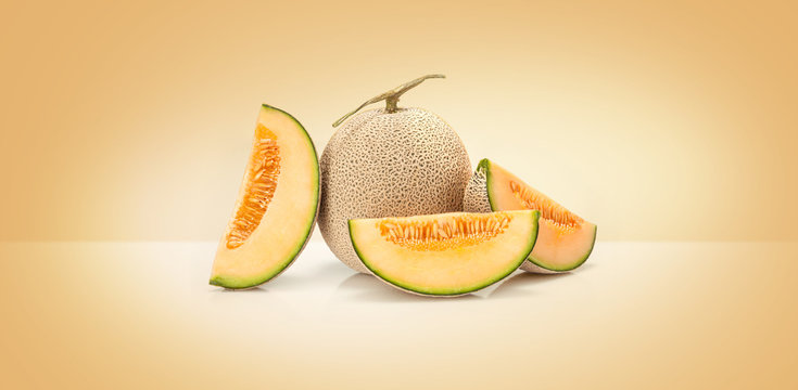 Japanese yellow melon fruit  isolated on colored background