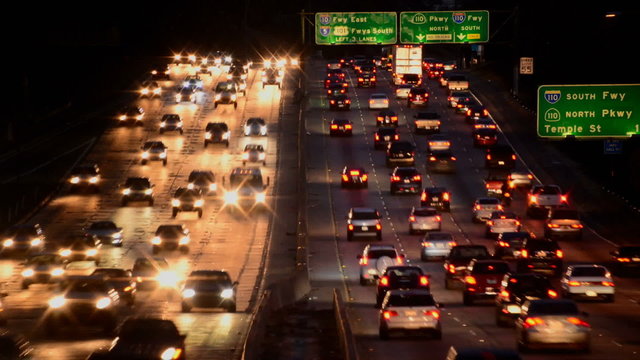 Time Lapse of Busy Los Angeles Freeway Traffic at Night