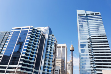 skyline and office buildings in modern city