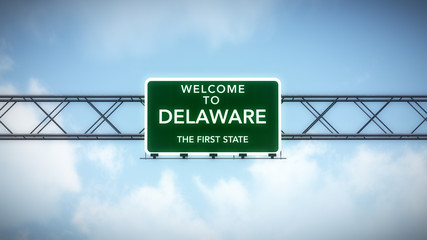 Delaware USA State Welcome to Highway Road Sign - obrazy, fototapety, plakaty