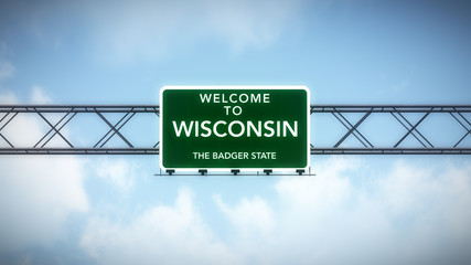 Wisconsin USA State Welcome to Highway Road Sign - obrazy, fototapety, plakaty