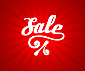 Sale letters poster on red radial background, vector