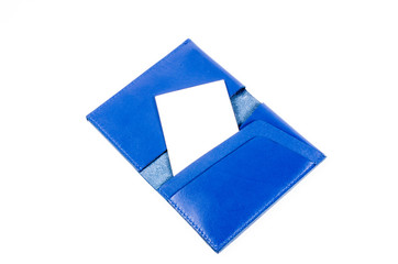 blue leather name card pocket